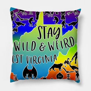 Stay Wild & Weird Cryptid Collage (Teal) Pillow