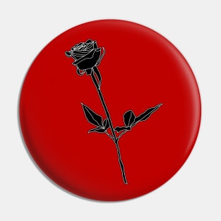 Black Rose Monochrome Line Art Red Backdrop Pin