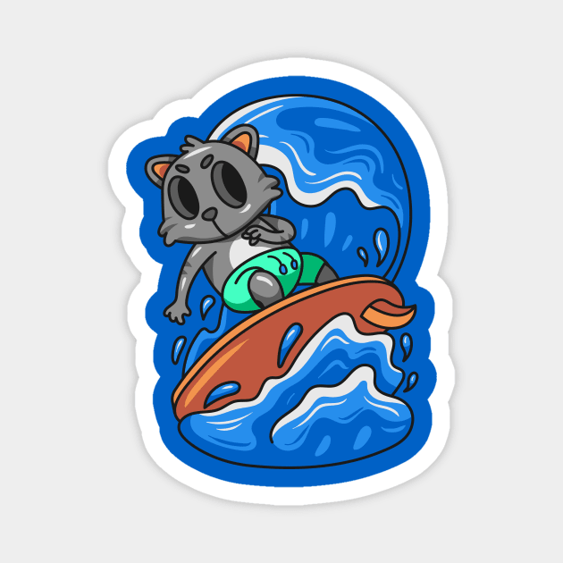 Cat Surfer Magnet by yellowline