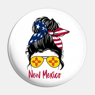 New Mexico girl Messy bun , American Girl , New Mexico Flag Pin