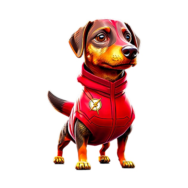 Fast and Fashionable: Dachshund in Red Speedster Suit by fur-niche