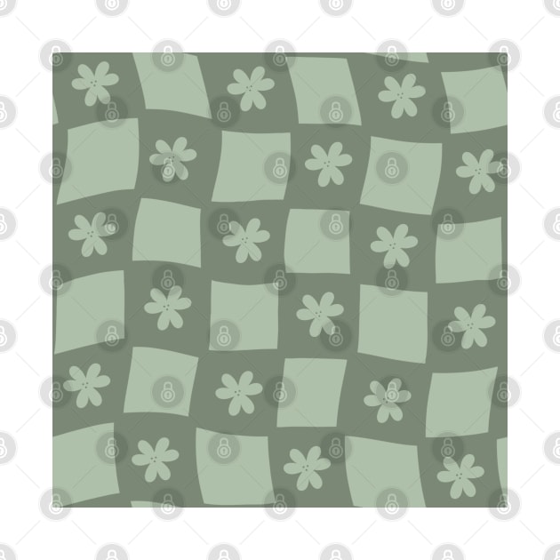 Large Floral Checker Board - Sage Green by JuneNostalgia