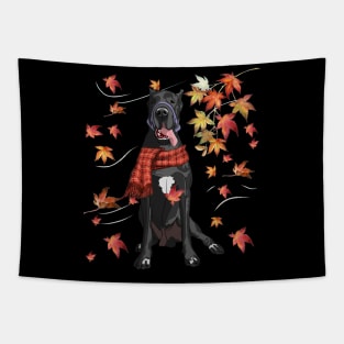 Maple Dog Leaf Fall Hello Autumn Funny Great Dane Lover Tapestry