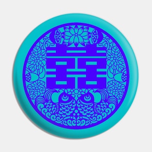 Double Happiness Light Turquoise with Deep Blue Symbol - Happy Hong Kong Pin