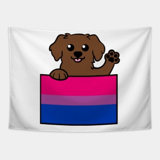 Love is Love Puppy - Chocolate Lab - Bi Pride Flag Tapestry