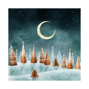 Magic winter forest watercolor illustration. Gingerbread Christmas trees winter landscape. Fantasy Candy world moonlight scenery. Cookie trees T-Shirt