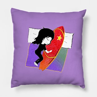 Girl sleeping with surf board Pillow