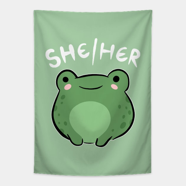 She / Her Frog: A Journey Through Cute Kawaii Characters Celebrating Femininity & Empowerment Tapestry by Ministry Of Frogs