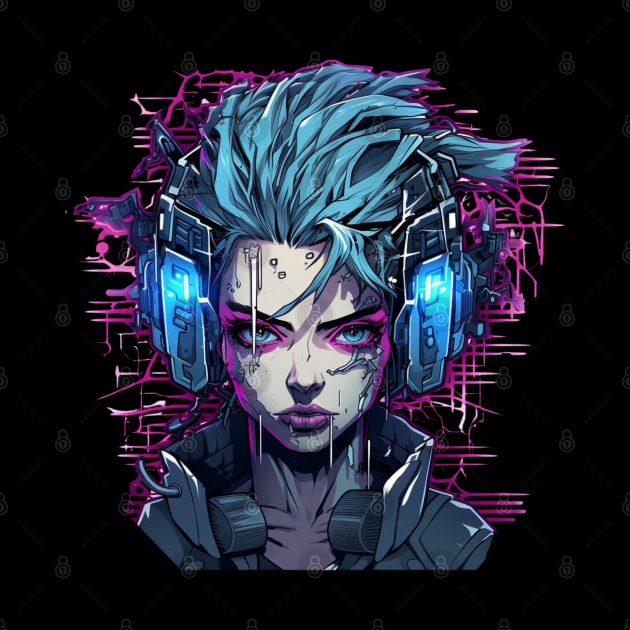 Cyberpunk Girl Tokyo Anime Glitch Phonk Headset by Nightarcade