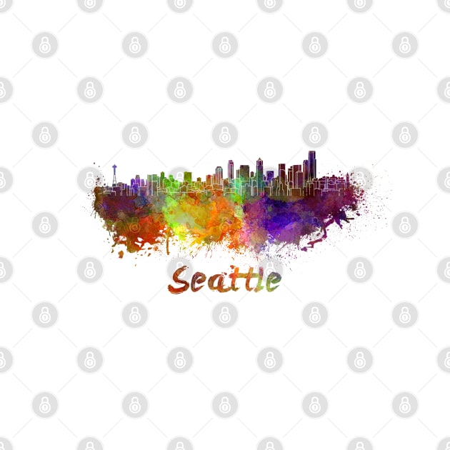 Seattle skyline in watercolor by PaulrommerArt