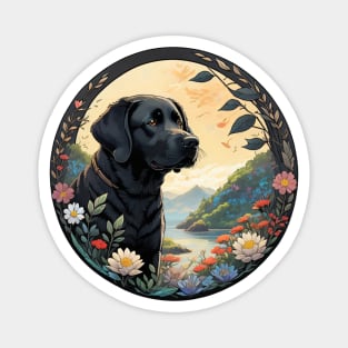 Black Lab Floral Wreath Magnet