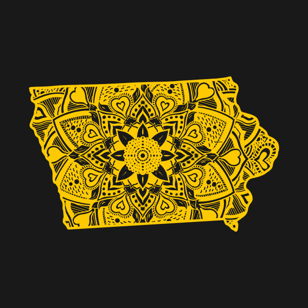 Yellow Iowa State Gift Mandala Yoga IO Art by Get Hopped Apparel