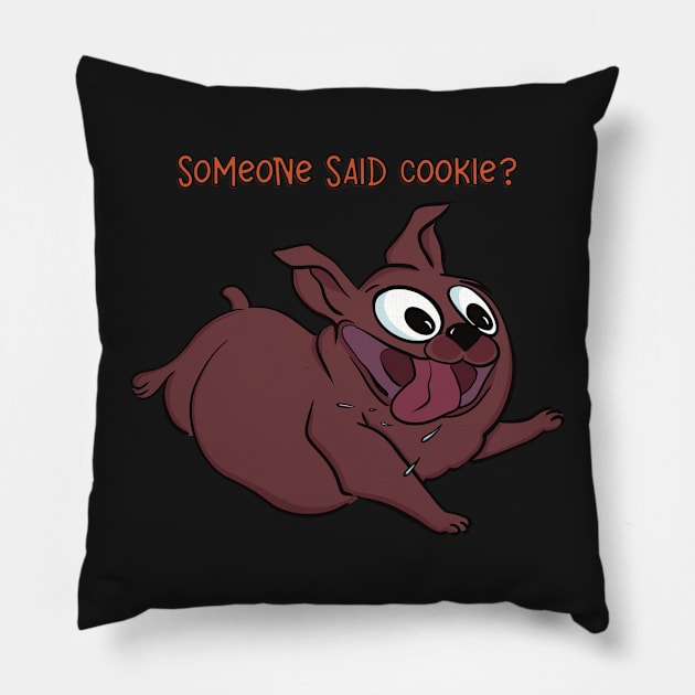 Someone said cookie? Happy and hungry puppy running for some treat. Pillow by marina63