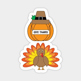 Turkey and Pumpkin with Give Thanks Sign Magnet