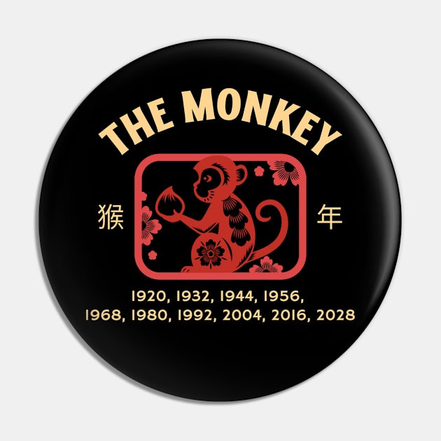 Year of the Monkey Chinese Zodiac Pin by Tip Top Tee's