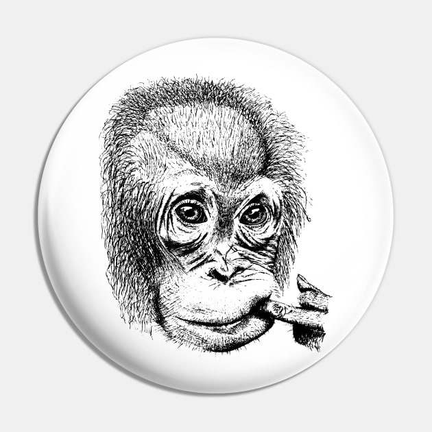 Orangutan Youth Face Pin by bens black line art