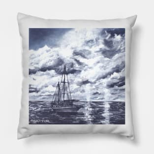 sail boat oil painting art print Pillow