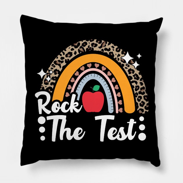 Test Day Rock The Test Teacher Testing Day Rainbow Leopard Pillow by JustBeSatisfied