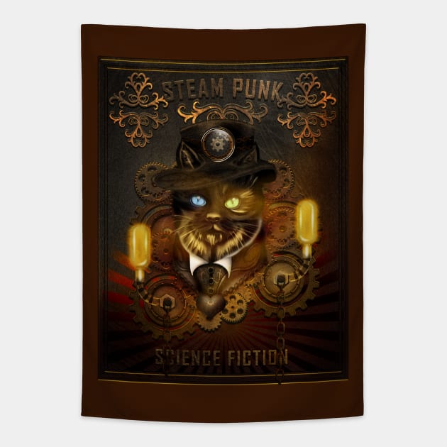 SteamPunk Cat Tapestry by hardtbonez