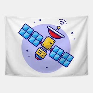 Flying Satellite Space Cartoon Vector Icon Illustration Tapestry
