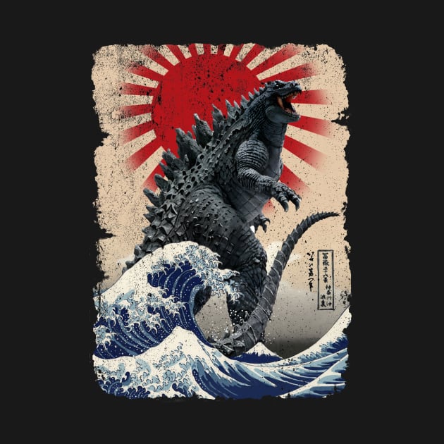 Godzilla and the Wave - Rough by DavidLoblaw