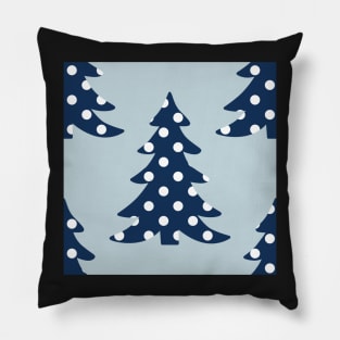 Blue christmas trees with white polka dots seamless repeat pattern Pillow