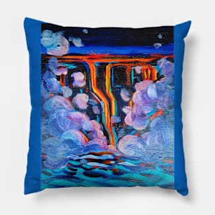 Lava Flowing Into The Ocean At Night Pillow