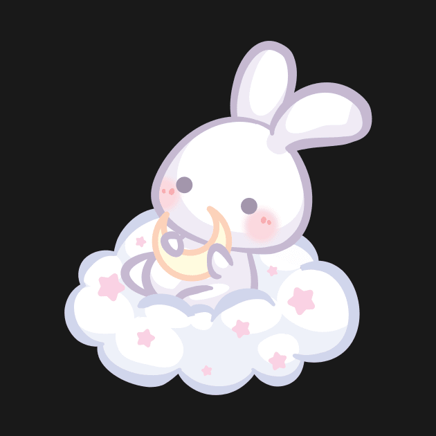 Bunny in Fluffy Cloud Holding the Moon by cSprinkleArt