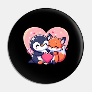 Cute penguin hugs fox Pin