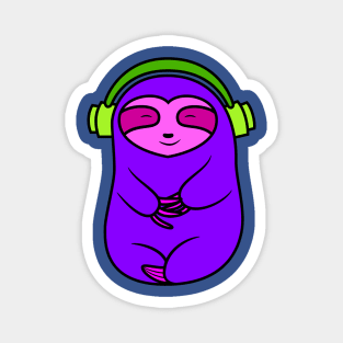 Happy Purple Sloth Listening to Music Magnet