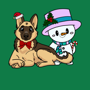 Christmas / Holiday German Shepherd and Snowman T-Shirt