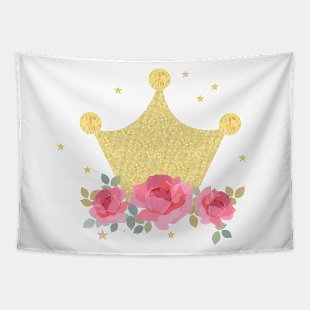 Shining crown with hand drawn pink roses Tapestry by GULSENGUNEL