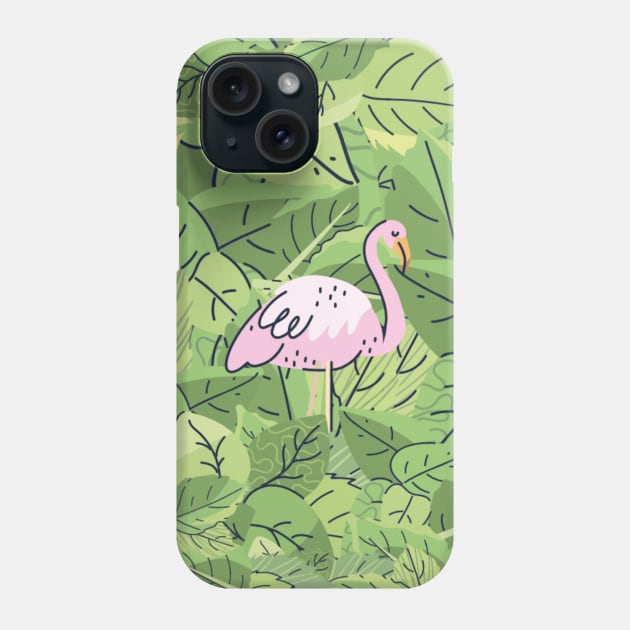 Flamingo in Leaves Phone Case by I-LAYDA