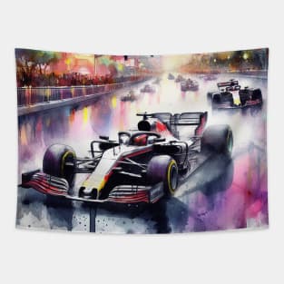 Artistic illustration of high speed racing cars in Las Vegas Tapestry