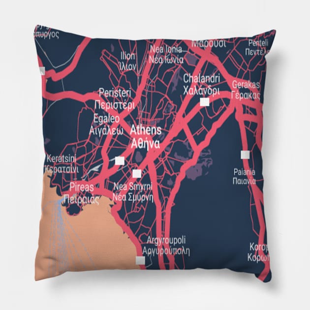 Athens colour map Pillow by Mapmania