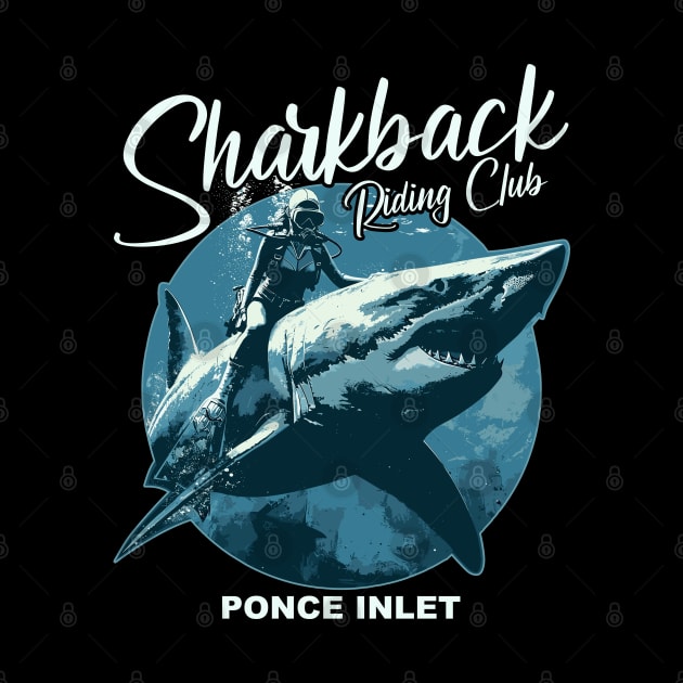 Sharkback Riding Ponce Inlet Florida Funny Shark by Apocatnipse Meow