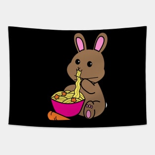 Chibi Bunny Eating Carrot Ramen - black Tapestry