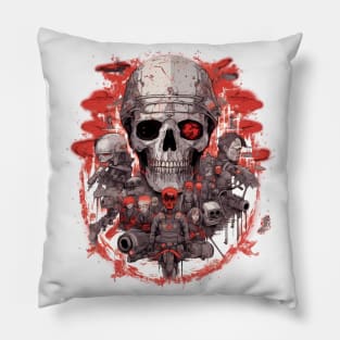 Comic-Style: AI Cyborg Robot Skull and the Apocalypse Pillow