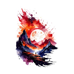 Fiery Abstract Watercolor Fantasy Landscape T-Shirt