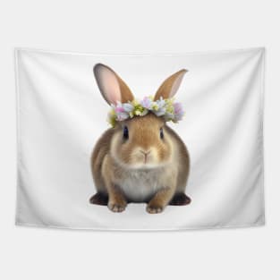 Baby Rabbit with Colorful Floral Crown Tapestry