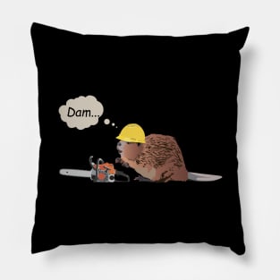 Brown Beaver with Chainsaw and Safety Helmet Pillow