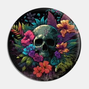 Colorful Floral Skull head design #4 Pin