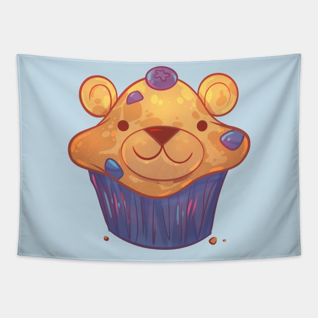 Blueberry blue-bear-y Muffin Tapestry by Claire Lin