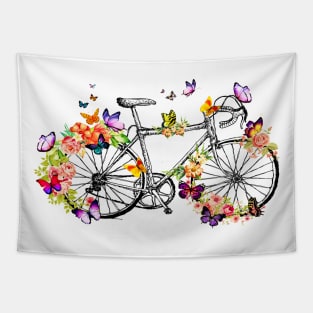 Butterfly flower racing bicycle T-Shirt Tapestry