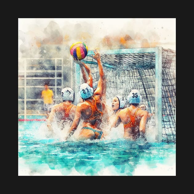 Artistic illustration of women playing water polo by WelshDesigns