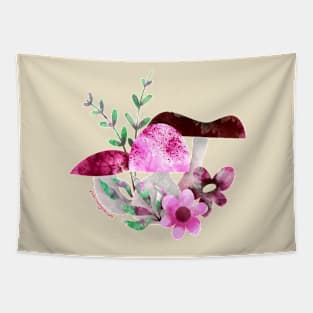 Pink Portobello Mushrooms and Flowers Tapestry