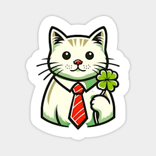 Cat Holding Shamrock for St Patricks Day Magnet