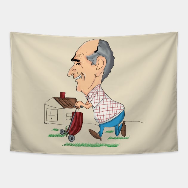 Papa Larry cutting grass Tapestry by jimmygatti