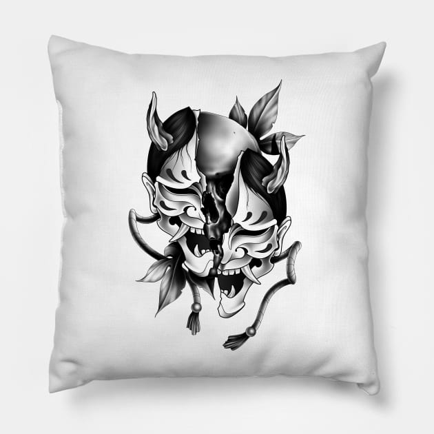 Hannya mask with skull Pillow by Smurnov