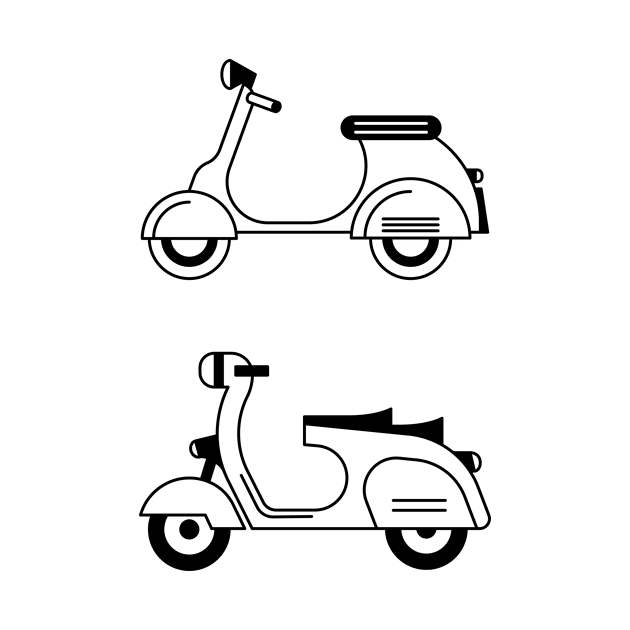 Illustration of two stylized black and white scooter (motorcycle) by iswenyi Art